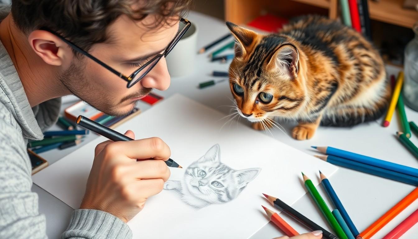 realistic cute cat drawing