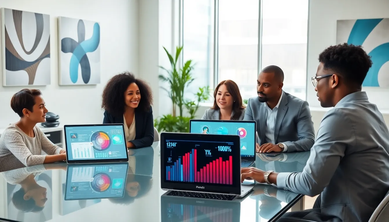 diverse team collaborating in a modern office setting.