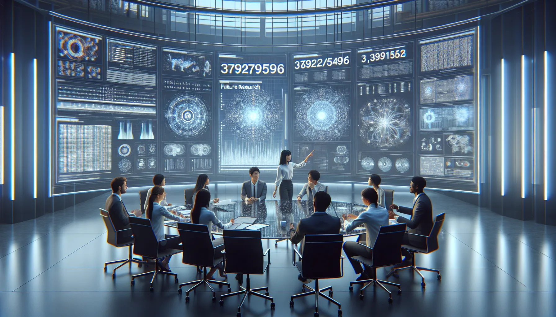 diverse team discussing research on number 3792795496 in a modern lab.