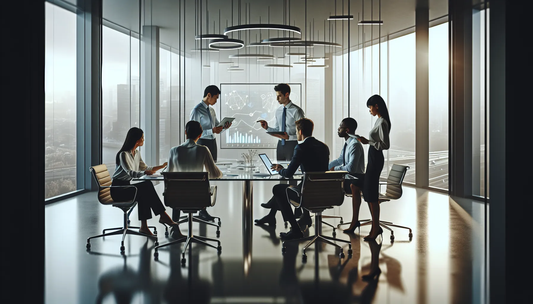 diverse team collaborating in a modern office setting.