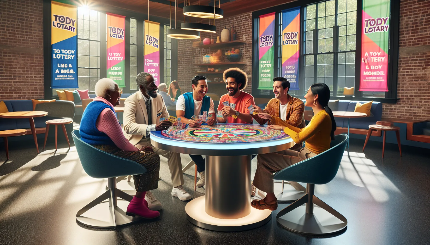 diverse group enjoying a community lottery event.