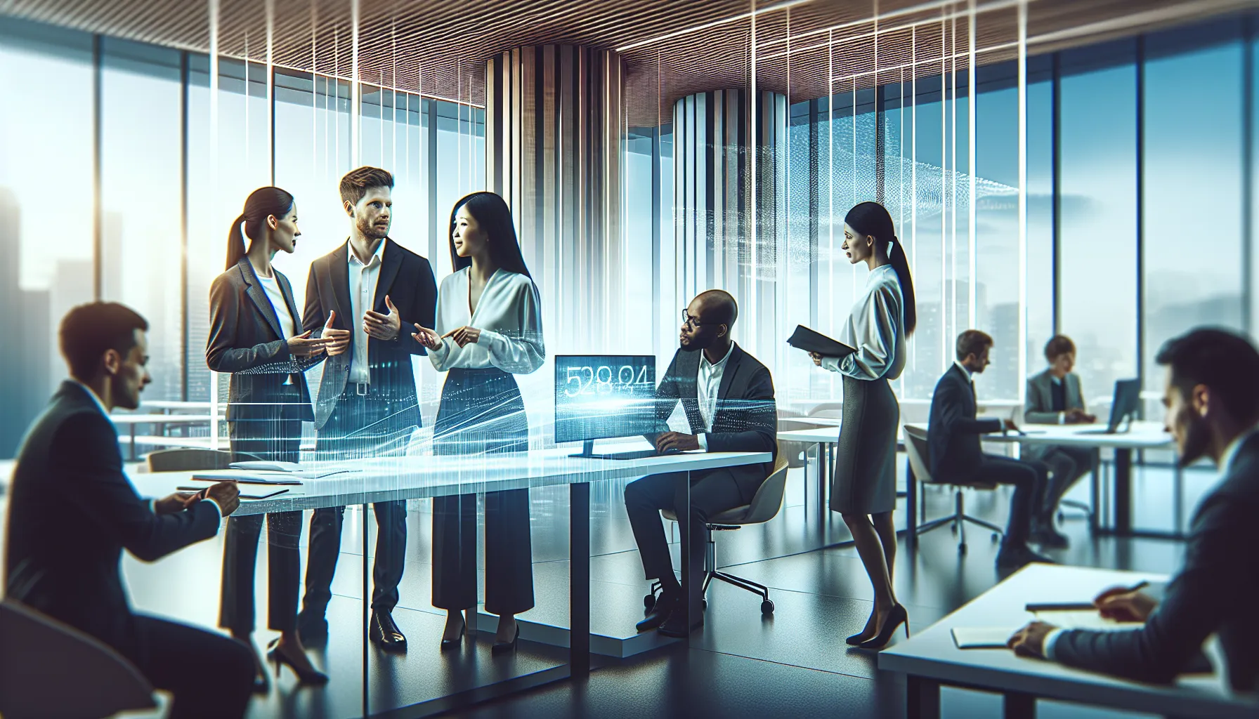 diverse team discussing data significance in a modern office.